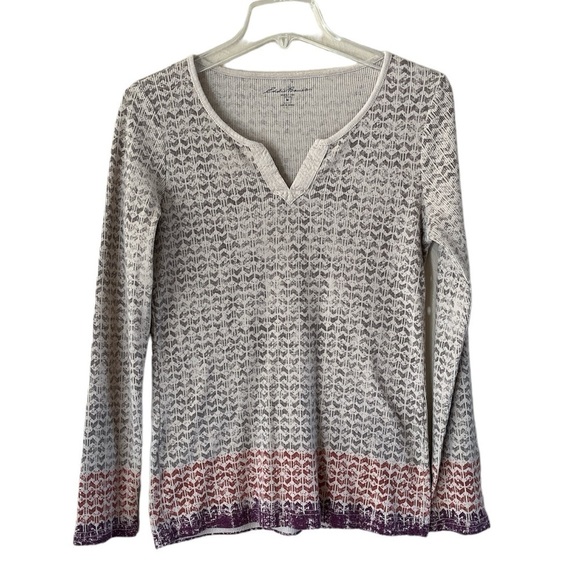 Eddie Bauer Ribbed Split V Neck Long Sleeve Chevron Size M Gradient Colors - Picture 1 of 13